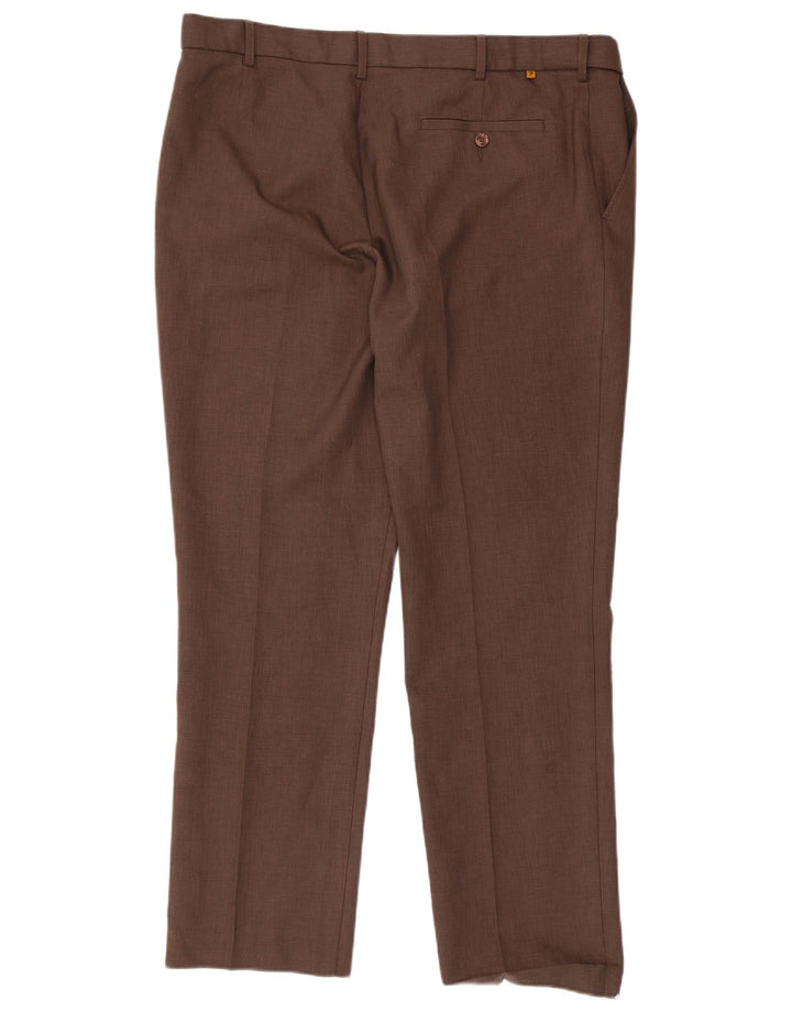 Farah Mens Straight Chino Trousers W40 L31 Brown Polyester