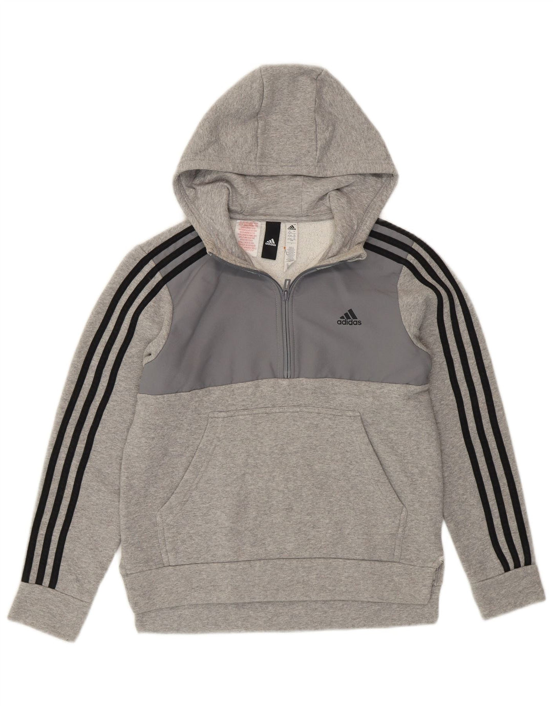 ADIDAS Boys Zip Neck Hoodie Jumper 12-13 Years Grey Colourblock
