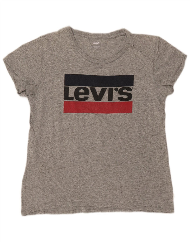 LEVI'S Womens Graphic T-Shirt Top UK 12 Medium Grey Flecked