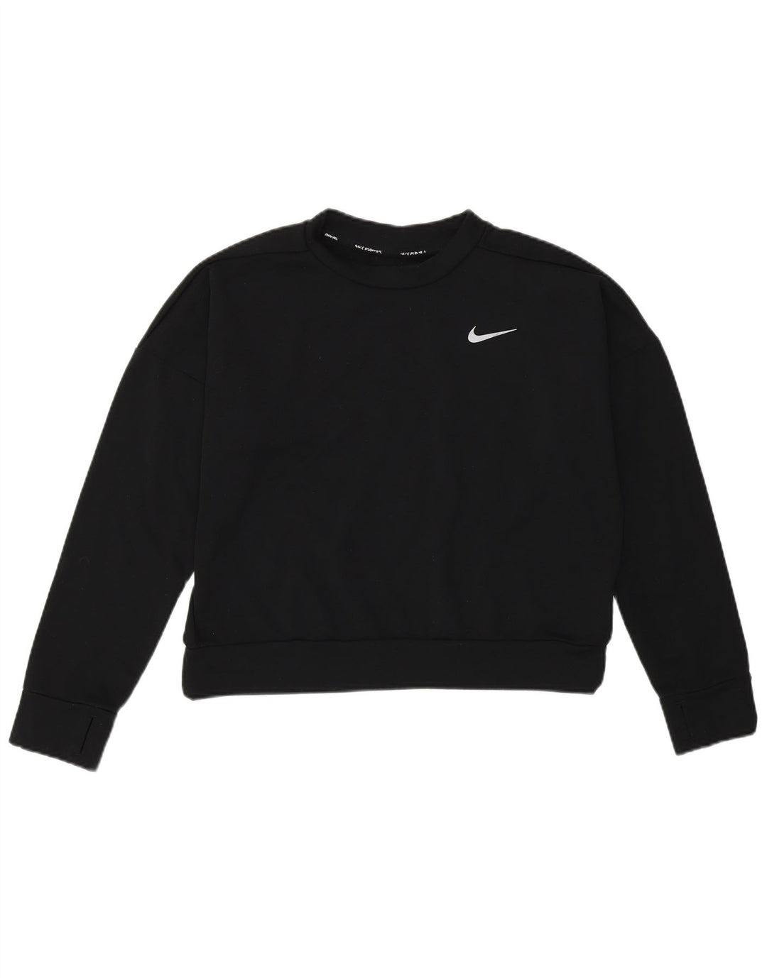 Nike Womens Crop Sweatshirt Jumper UK 12 Medium Black Polyester Sports