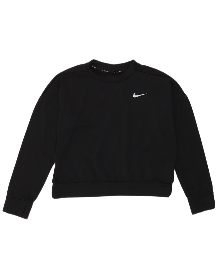 Nike Womens Crop Sweatshirt Jumper UK 12 Medium Black Polyester Sports