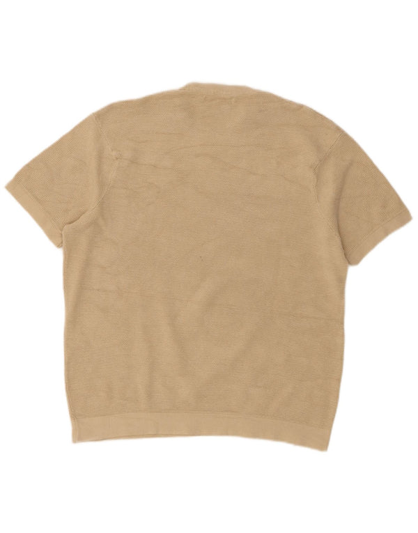 Zara Womens Short Sleeve Crew Neck Jumper Sweater UK 10 Small Beige Cotton