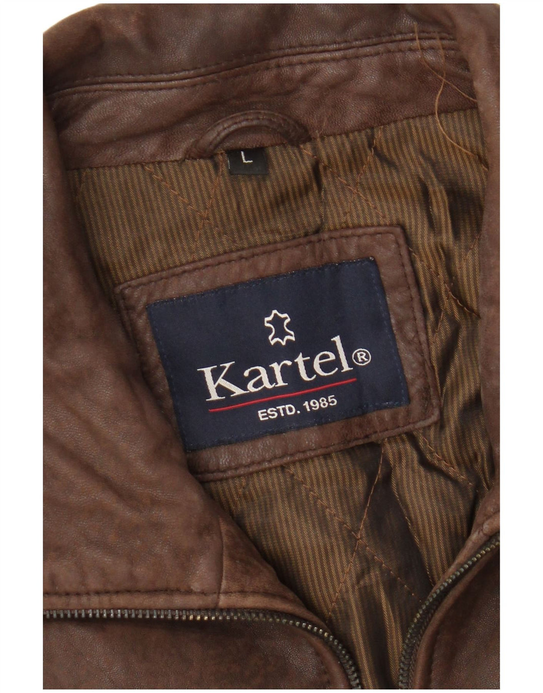 Kartel Mens Leather Jacket UK 40 Large Brown Leather