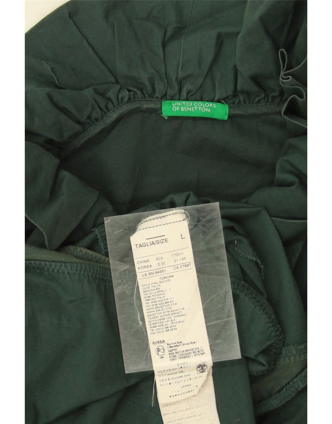Benetton Womens Ruffle Front Bodysuit UK 16 Large Green Cotton