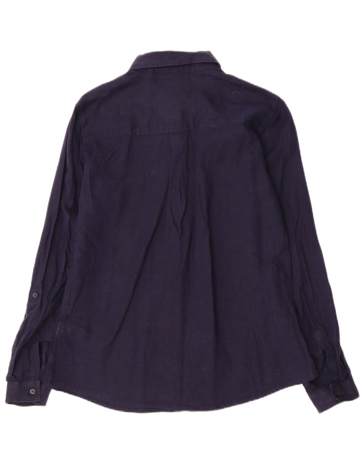 Marks & Spencer Womens Shirt UK 10 Small Navy Blue Linen