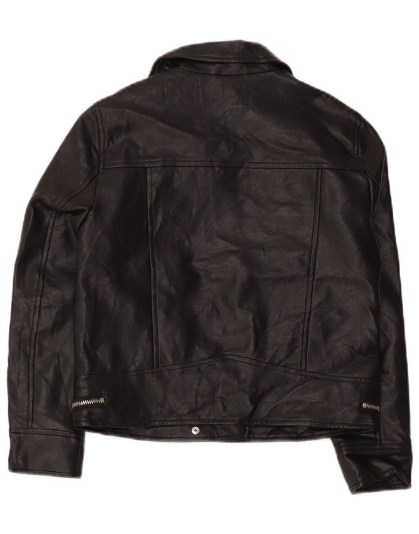 Zara Girls Faux Leather Biker Jacket 9-10 Years Black Polyester