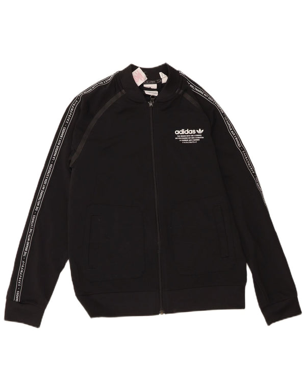 Adidas Boys Graphic Tracksuit Top Jacket 11-12 Years Black Polyester