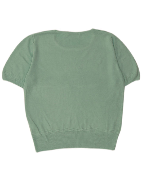 MARKS & SPENCER Womens Crop Crew Neck Jumper Sweater UK 16 Large Turquoise