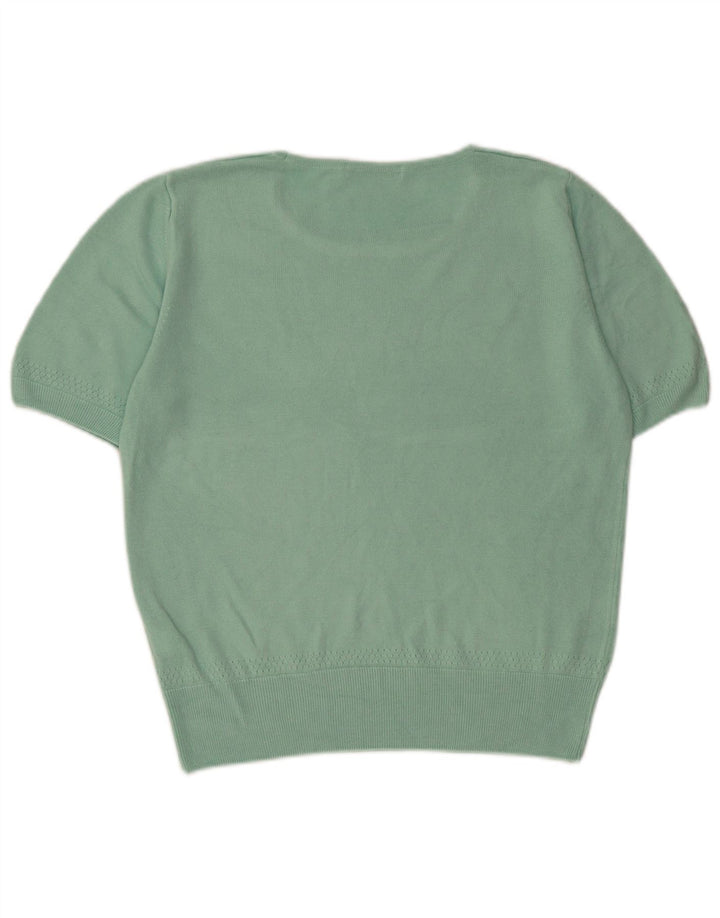 MARKS & SPENCER Womens Crop Crew Neck Jumper Sweater UK 16 Large Turquoise