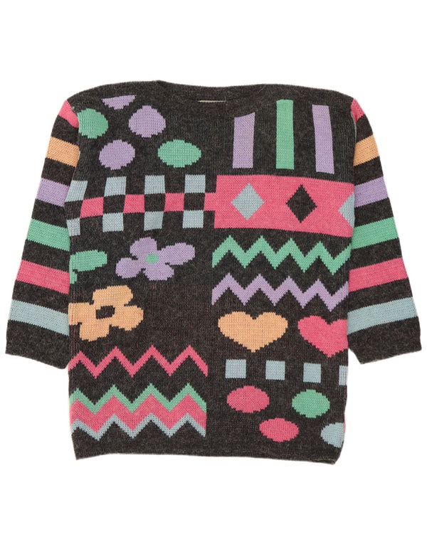 BROADWAY Womens Boat Neck Jumper Sweater UK 10 Small Grey Geometric