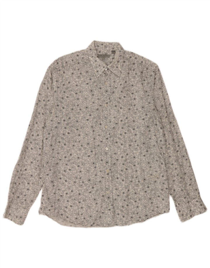TED BAKER Mens Shirt Size 3 Medium White Floral Cotton