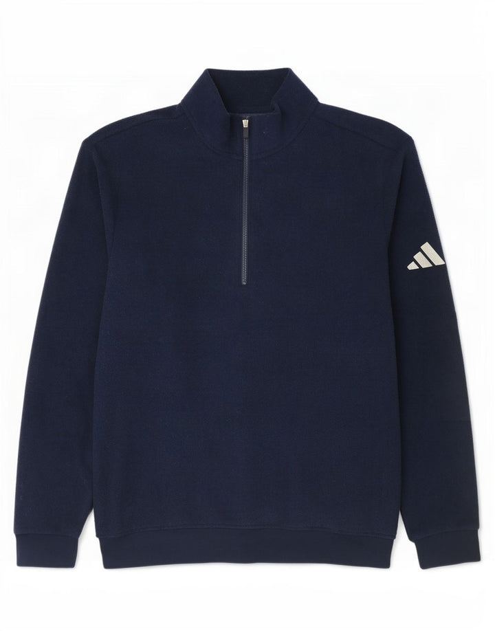 Adidas Mens Zip Neck Fleece Jumper Medium Navy Blue Polyester