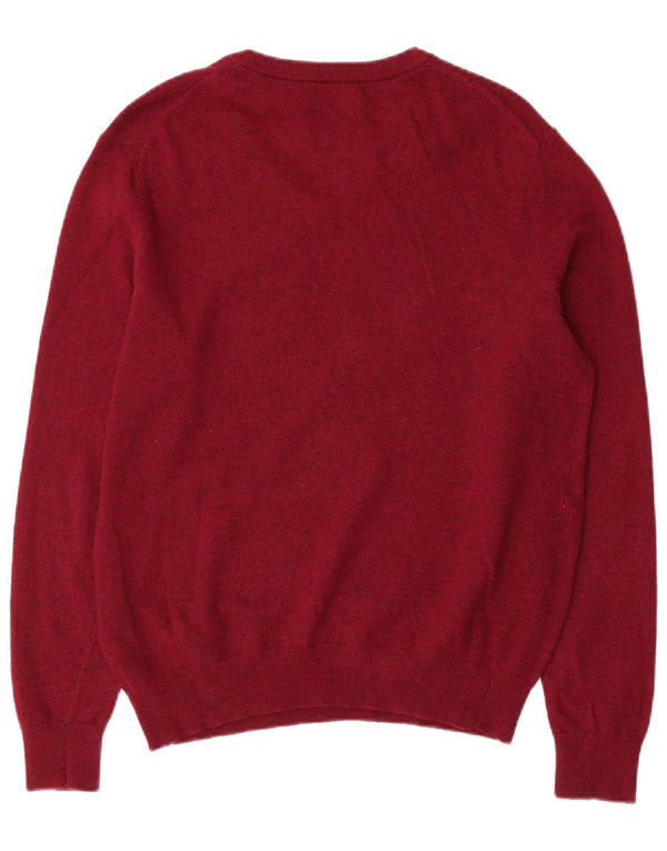 Gant Mens V-Neck Jumper Sweater Medium Burgundy Lambswool