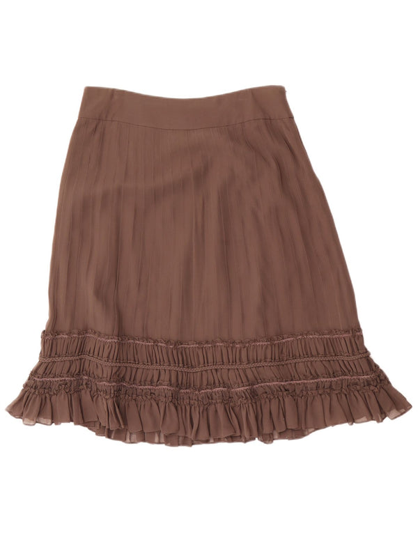 Fenn Wright Manson Womens Ruffle Skirt UK 12 Medium W32 Brown Silk