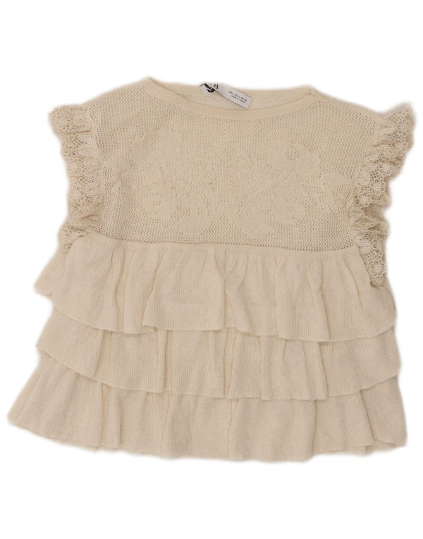 Zara Womens Crop Sleeveless Blouse Top UK 8 Small Off White Polyester