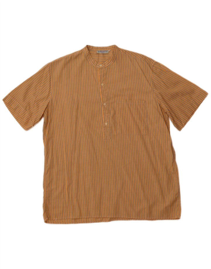 PULLOVERIA Mens Short Sleeve Pullover Shirt Large Orange Striped