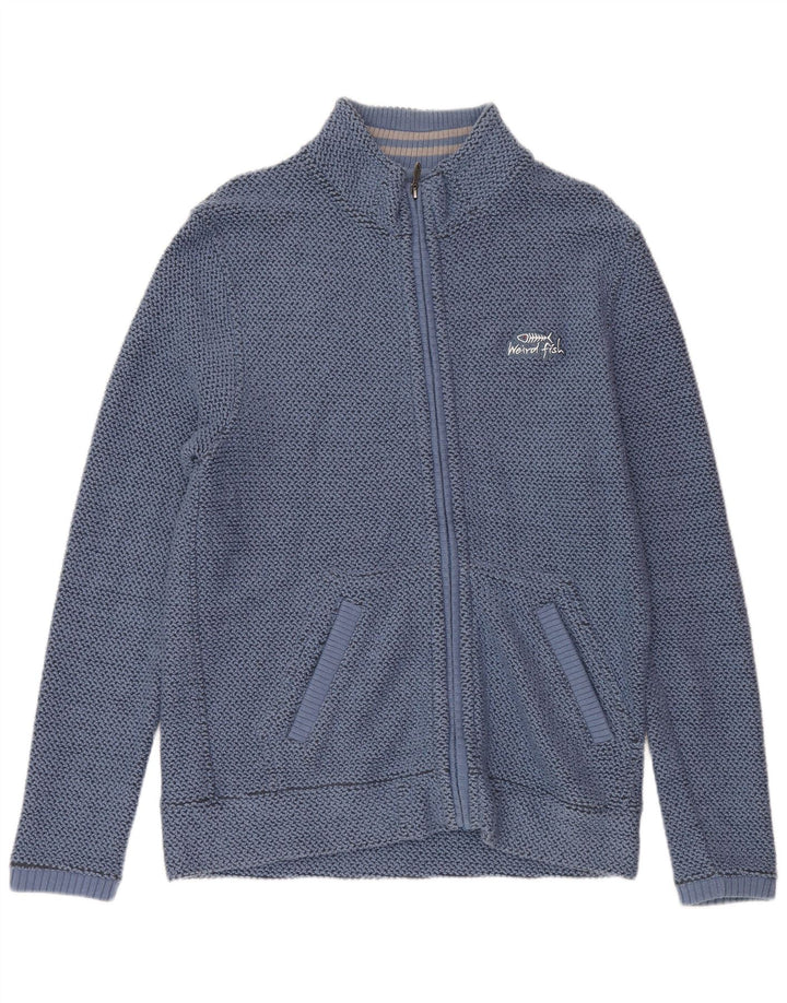WEIRD FISH Mens Cardigan Sweater Small Blue Cotton