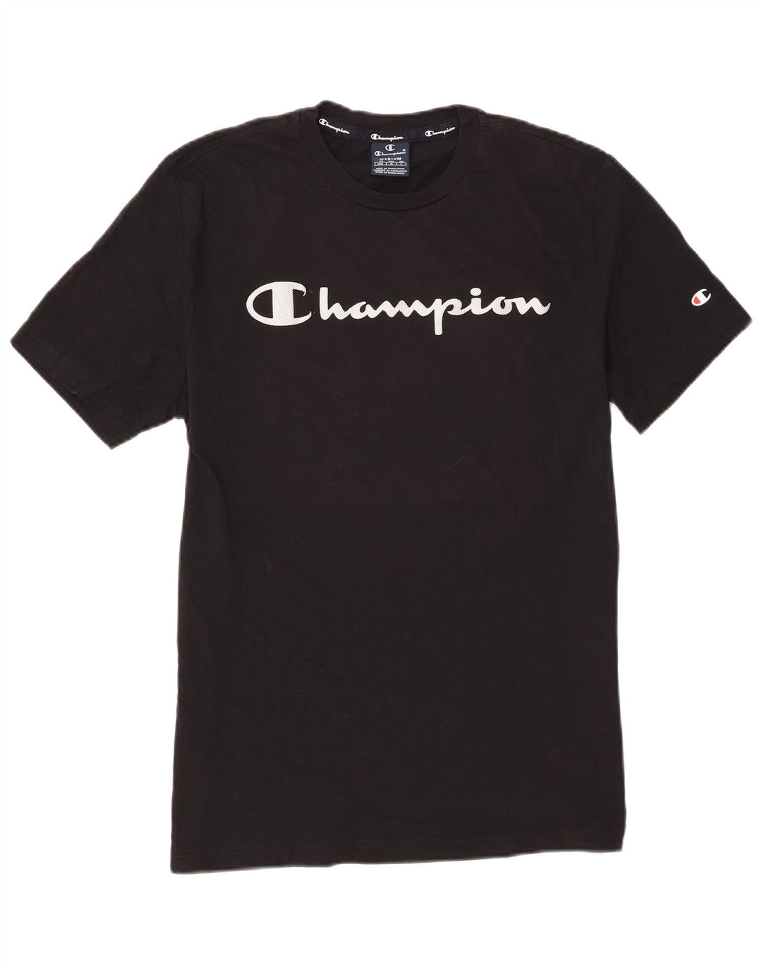 Champion Mens Graphic T-Shirt Top Medium Black Cotton