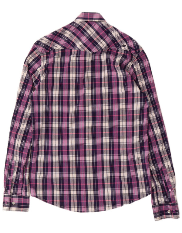 Guide London Mens Military Shirt Medium Purple Check Cotton