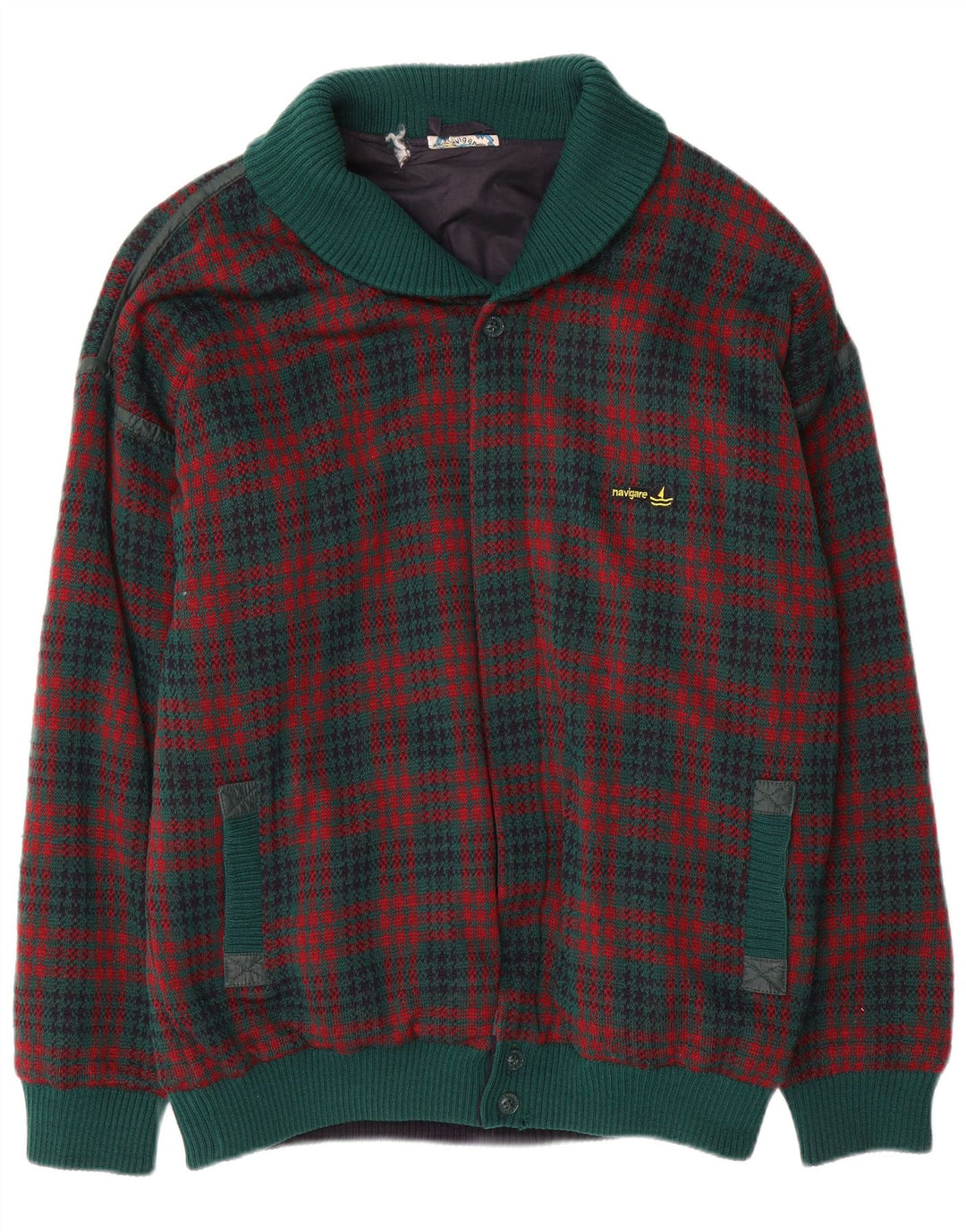 NAVIGARE Mens Cardigan Sweater XL Green Check