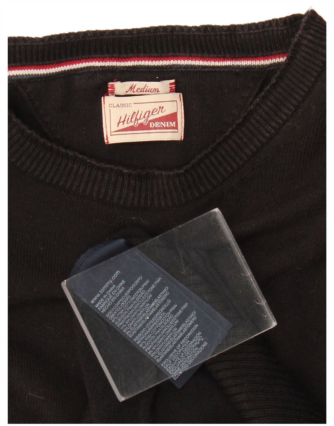 TOMMY HILFIGER Mens Boat Neck Jumper Sweater Medium Black Cotton