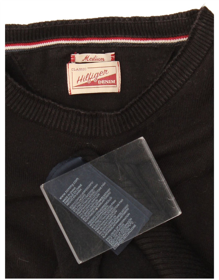TOMMY HILFIGER Mens Boat Neck Jumper Sweater Medium Black Cotton