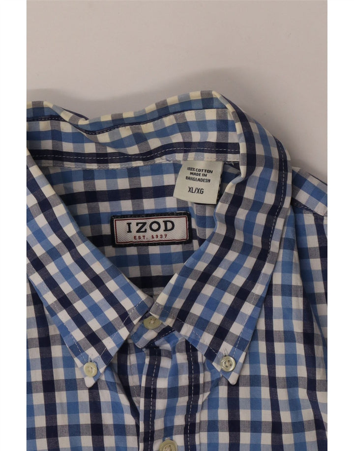 Izod Mens Short Sleeve Shirt XL Blue Gingham Cotton