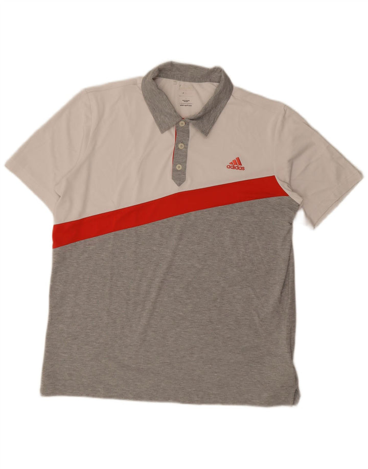 Adidas Mens Climalite Polo Shirt Large Grey Colourblock Polyester