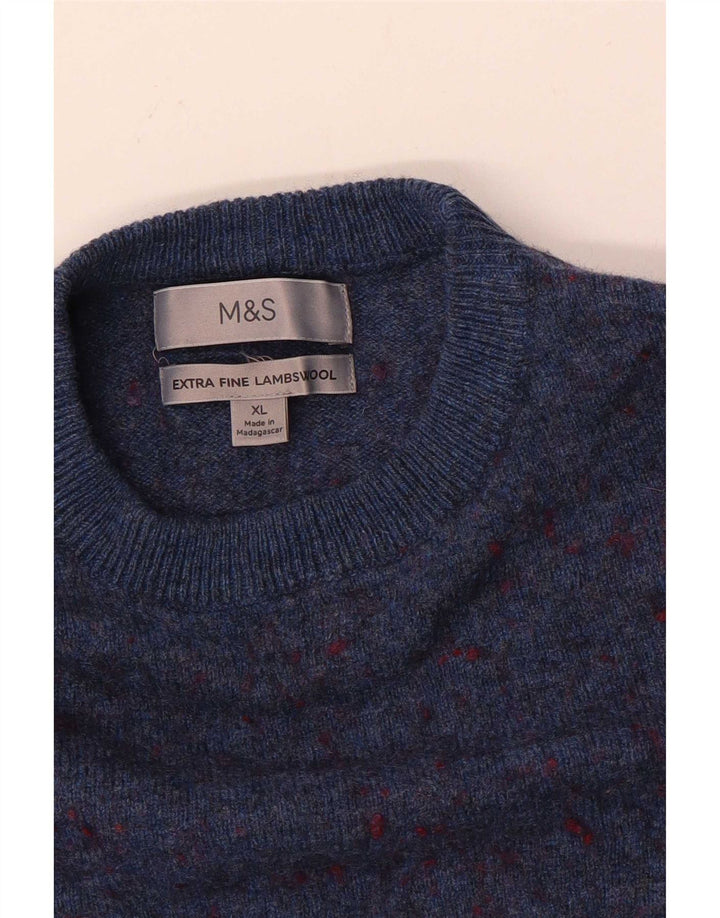 Marks & Spencer Mens Crew Neck Jumper Sweater XL Blue Flecked Wool