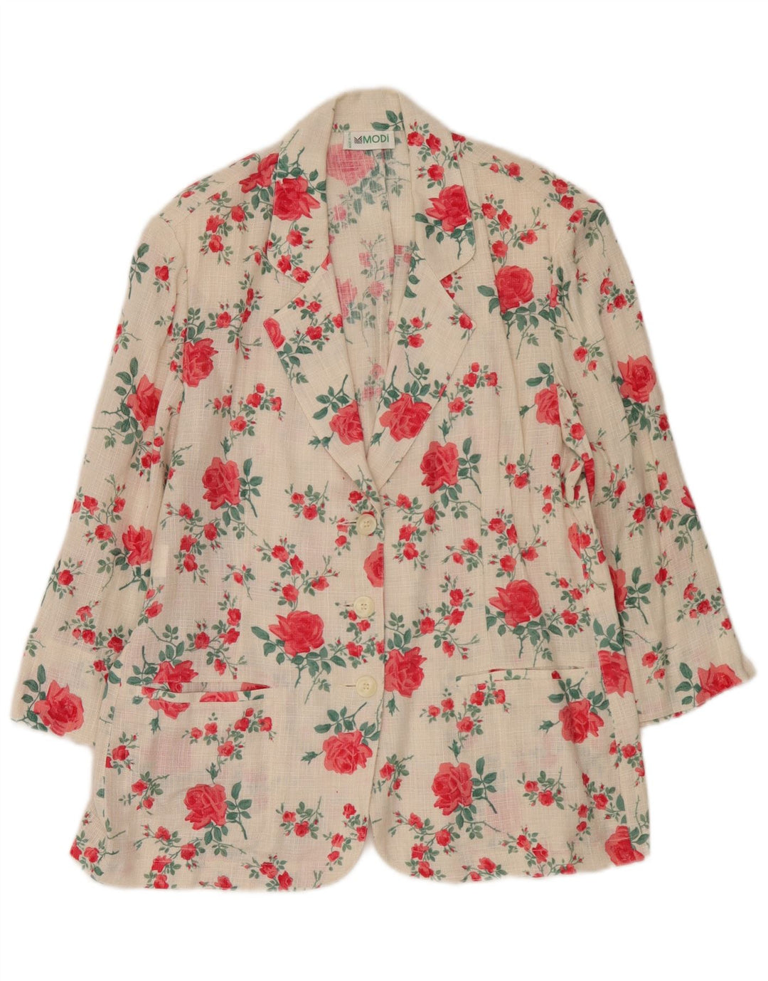 Vintage Womens 3 Button Blazer Jacket IT 50 XL White Floral Linen