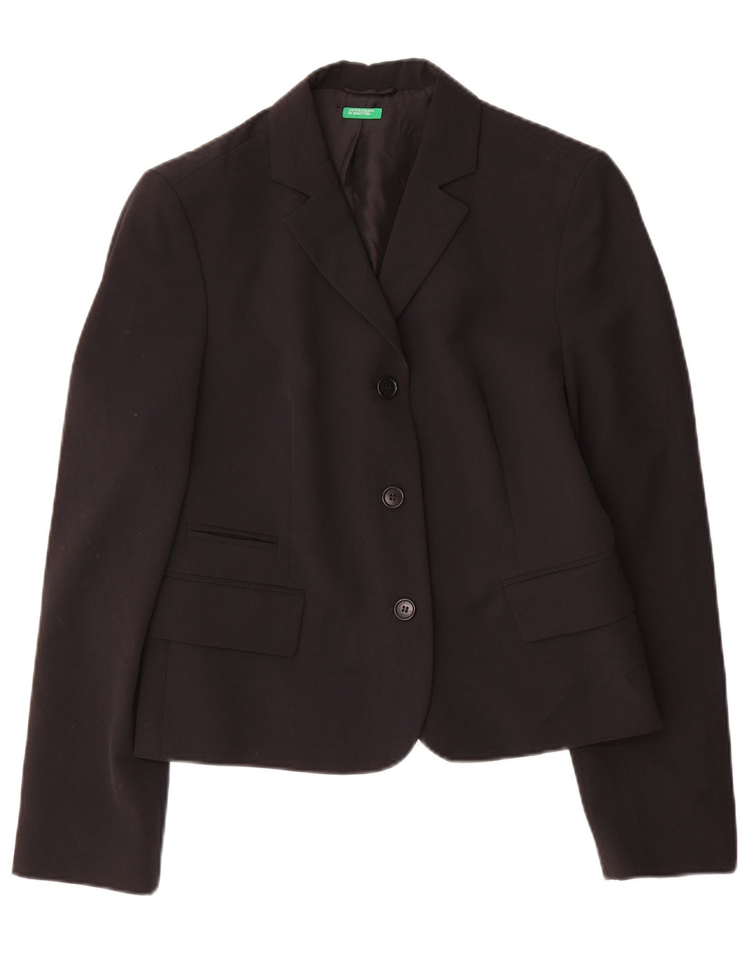 BENETTON Womens 3 Button Blazer Jacket IT 44 Medium Black Polyester