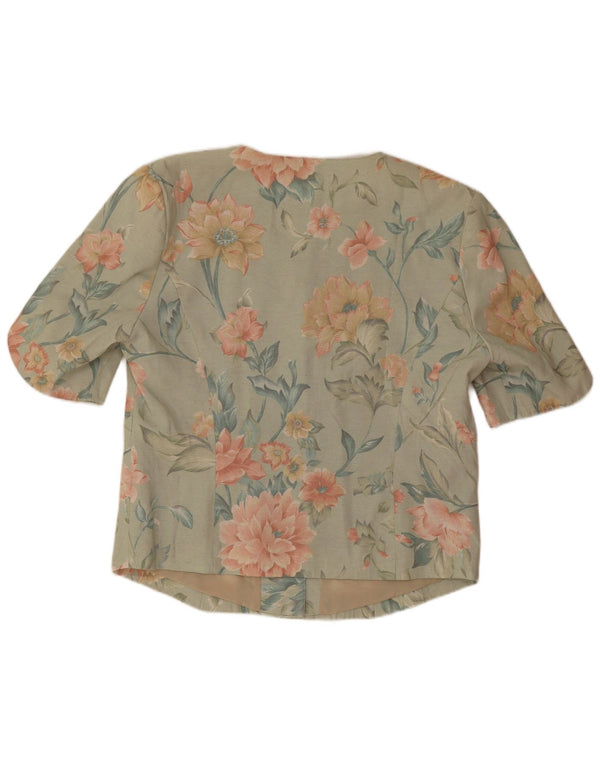 Clover Womens Short Sleeve 3 Button Blazer Jacket UK 12 Medium Green Floral