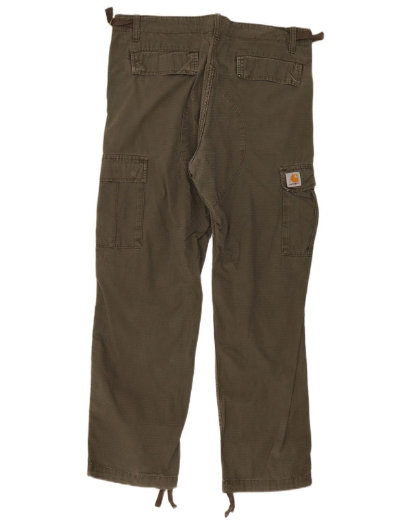 Carhartt Mens Straight Cargo Trousers W33 L30 Khaki Striped Cotton