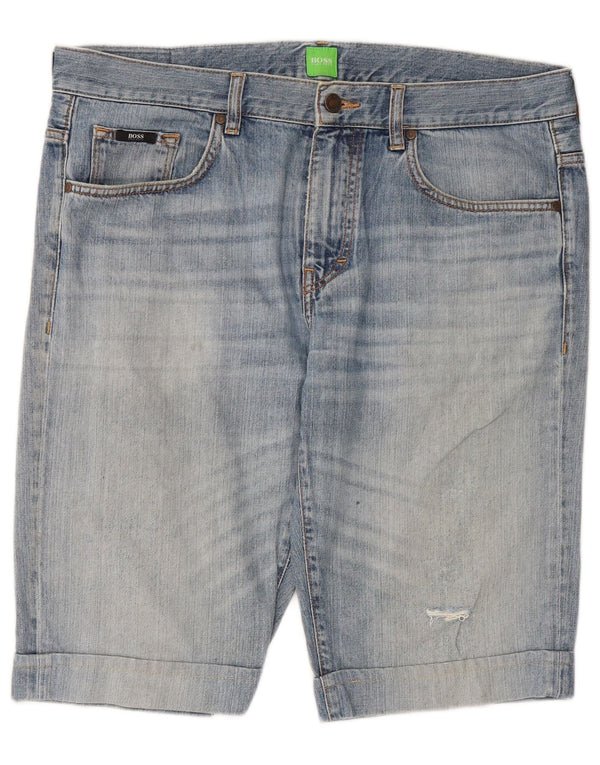 HUGO BOSS Mens Distressed Denim Shorts W36 Large Blue