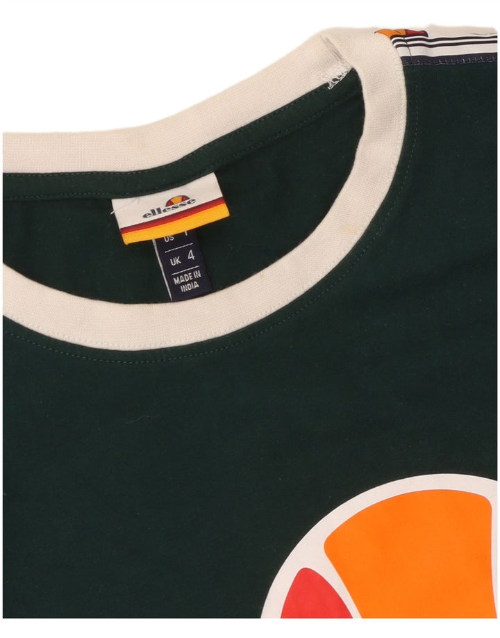 ELLESSE Womens Crop Graphic T-Shirt Top UK 4 XS Green Cotton