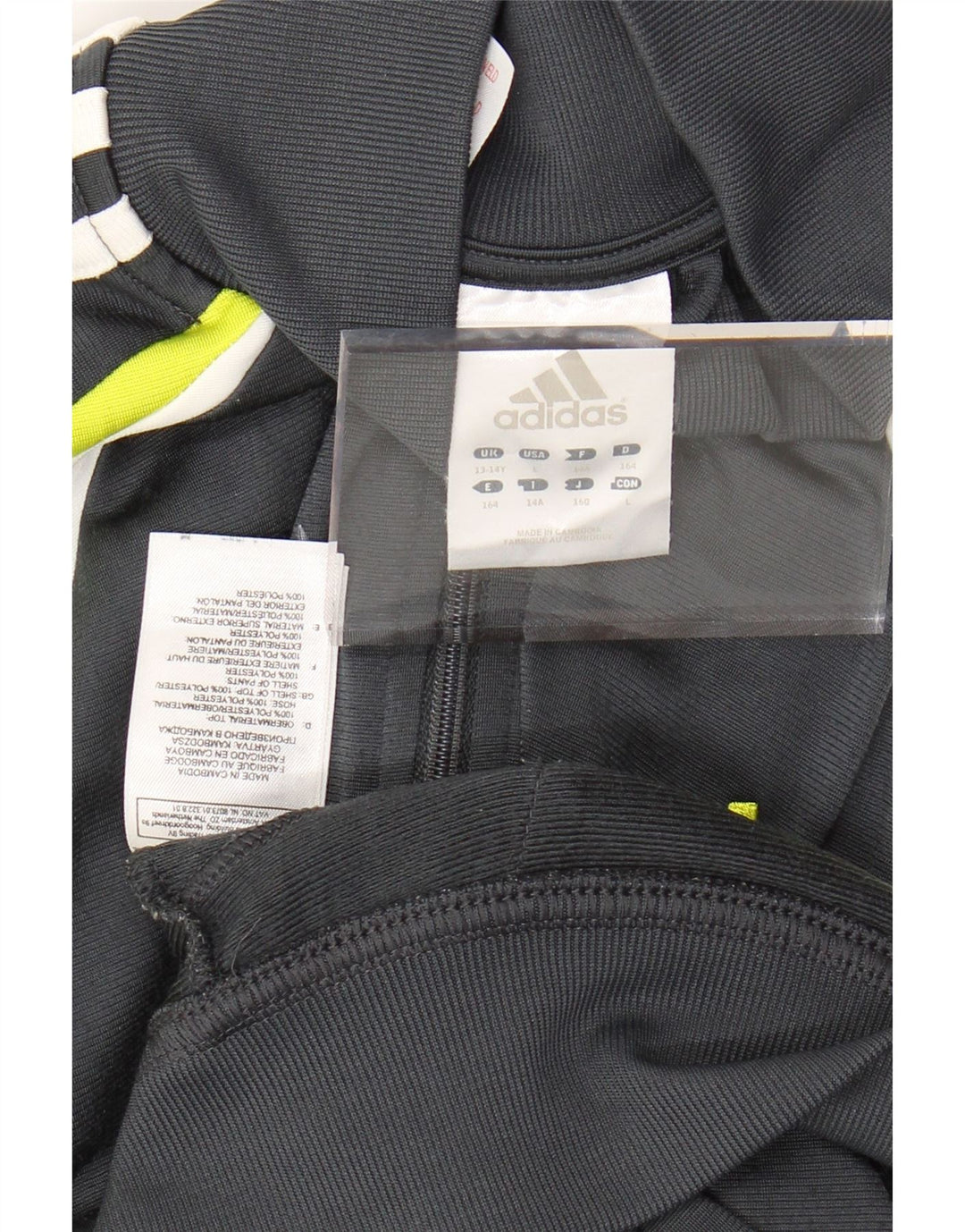 ADIDAS Boys Tracksuit Top Jacket 13-14 Years Grey Colourblock Polyester