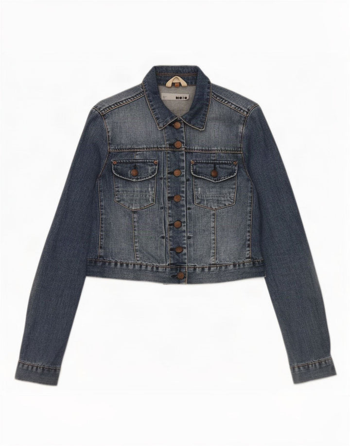 Topshop Womens Crop Denim Jacket UK 12 Medium Blue Cotton