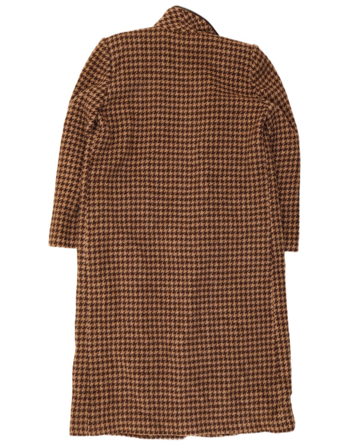 Vintage Womens Open Overcoat UK 12 Medium Brown Houndstooth