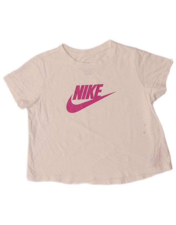 Nike Girls Graphic T-Shirt Top 12-13 Years Large White Cotton