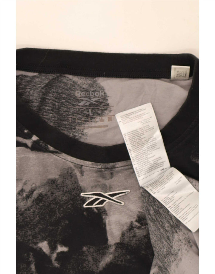 Reebok Mens Abstract Pattern T-Shirt Top Large Black Cotton