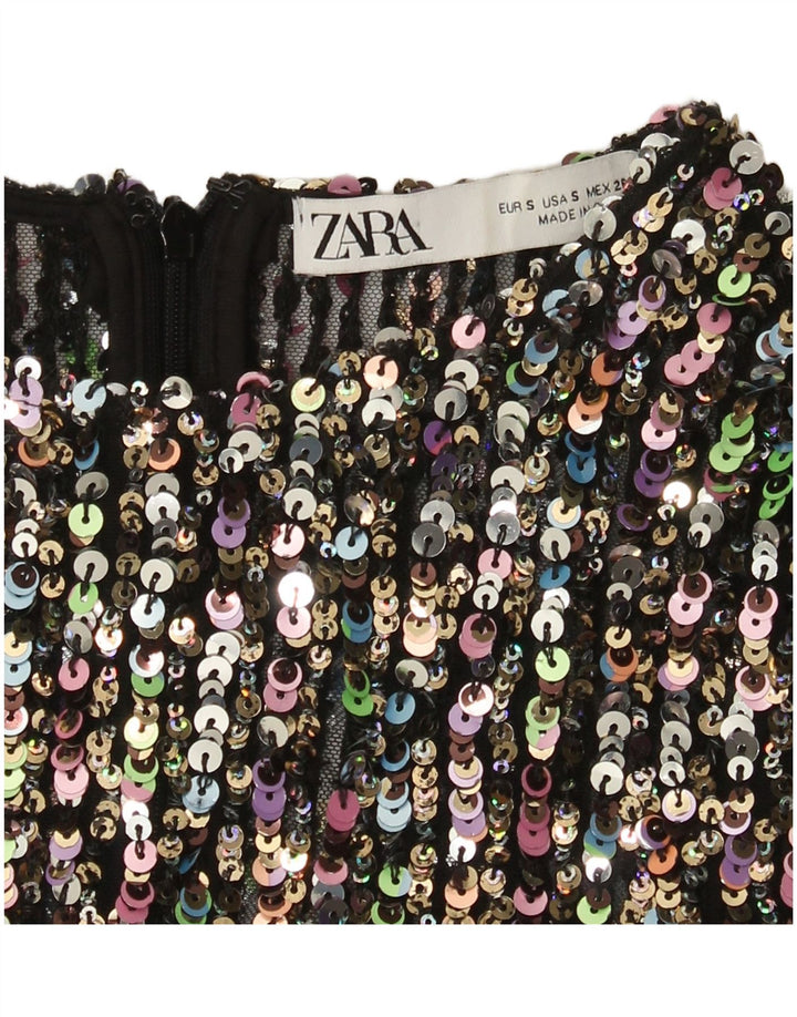 Zara Womens Sequin Shift Dress UK 10 Small Multicoloured Colourful