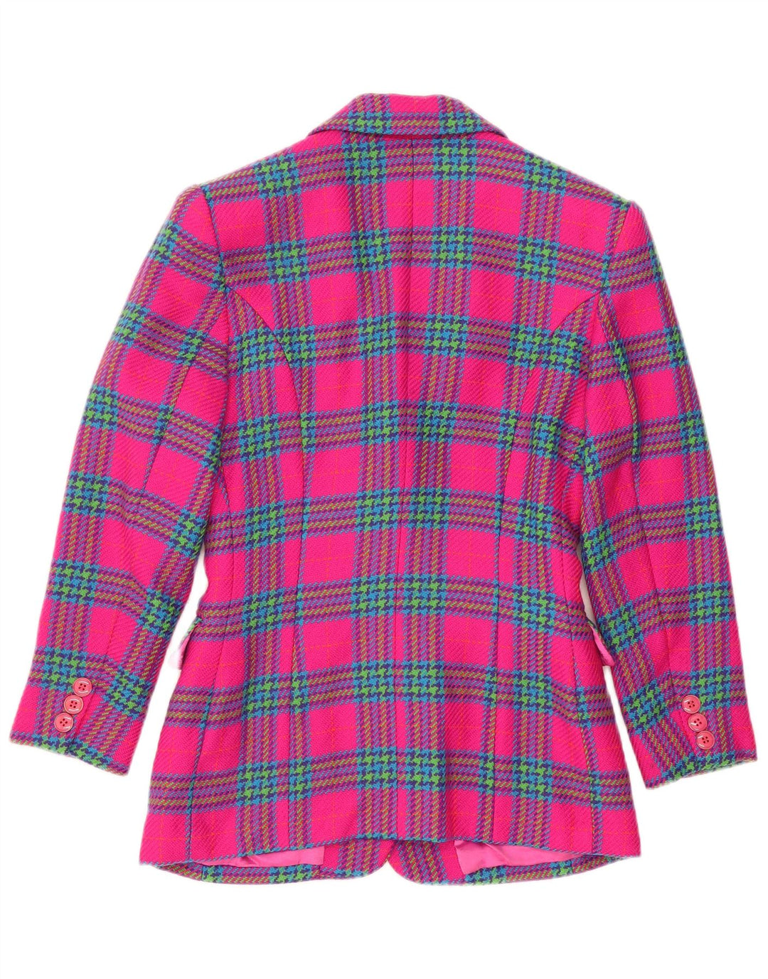 Figure Womens 3 Button Blazer Jacket UK 14 Medium Pink Check Wool