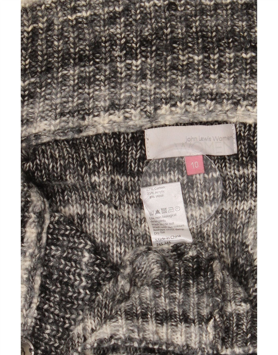 John Lewis Womens Longline Cardigan Sweater UK 10 Small Grey Striped