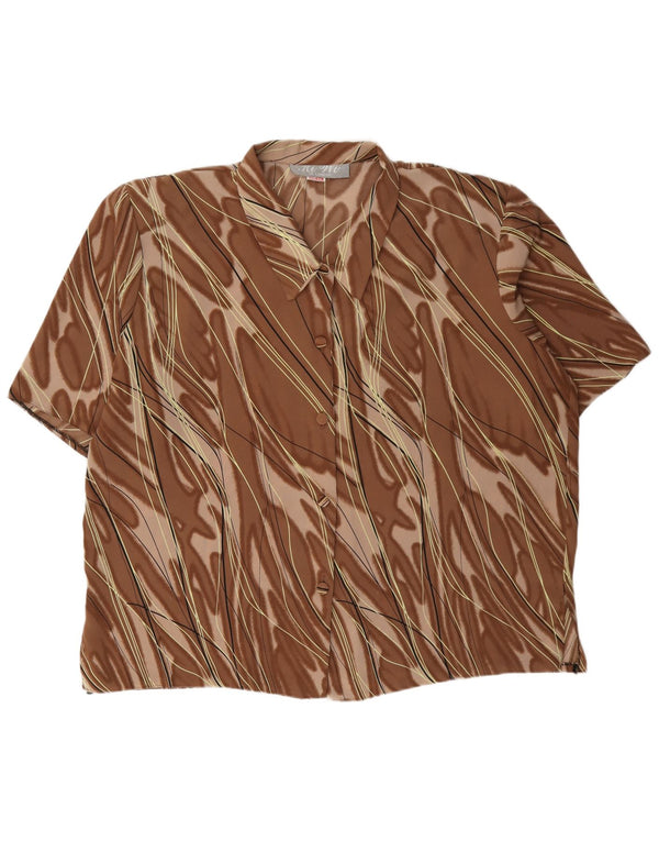 Vintage Womens Short Sleeve Shirt Blouse UK 20 2XL Brown Striped Polyester