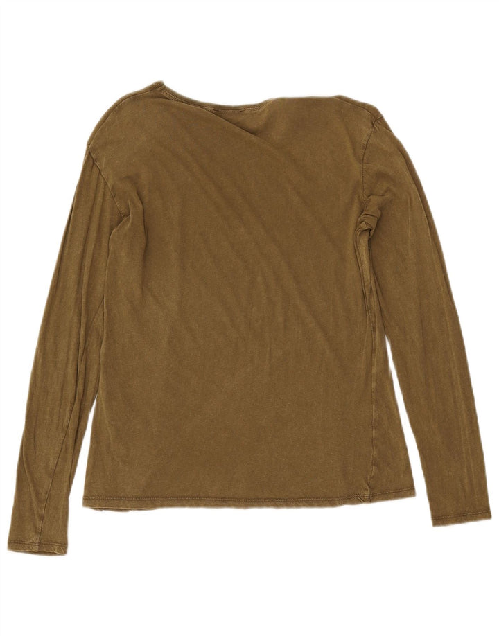 Zara Womens Top Long Sleeve UK 10 Small Khaki Cotton