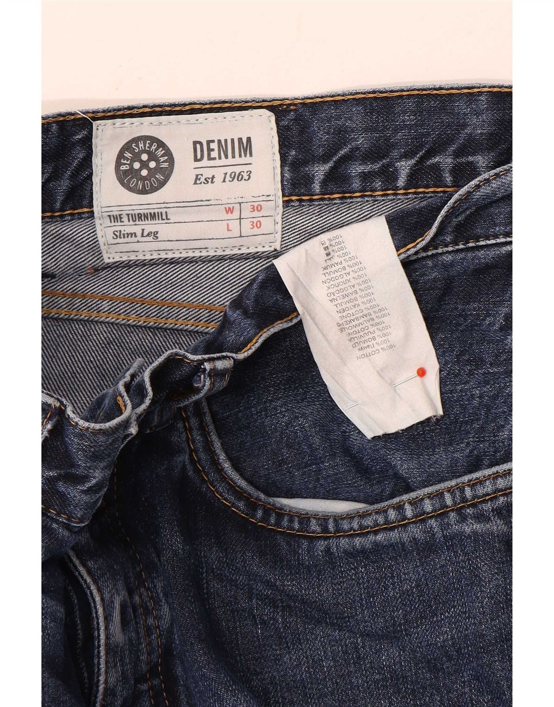 Ben Sherman Mens Slim Jeans W30 L30 Blue Cotton