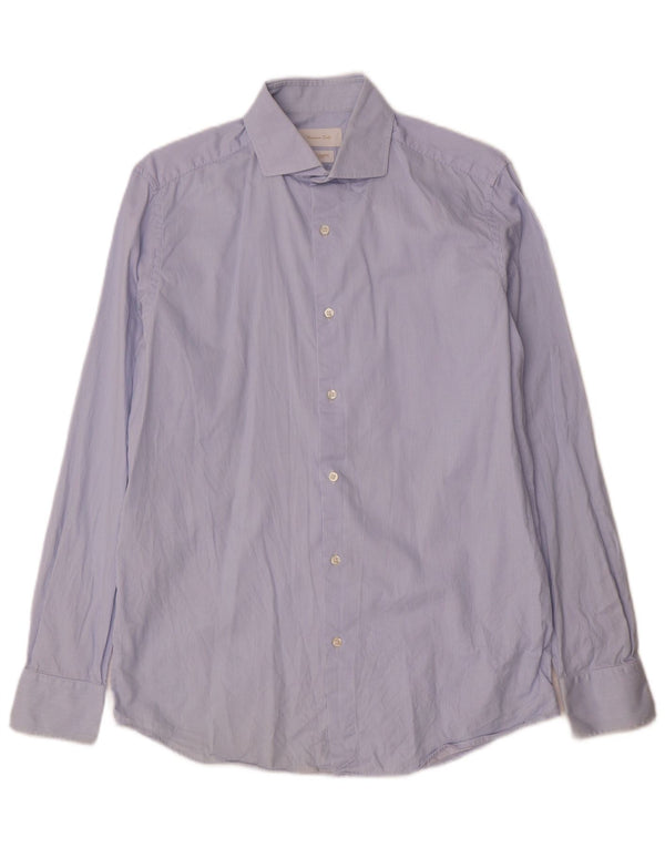 Massimo Dutti Mens Shirt Size 39 15 1/2 Medium Blue Pinstripe