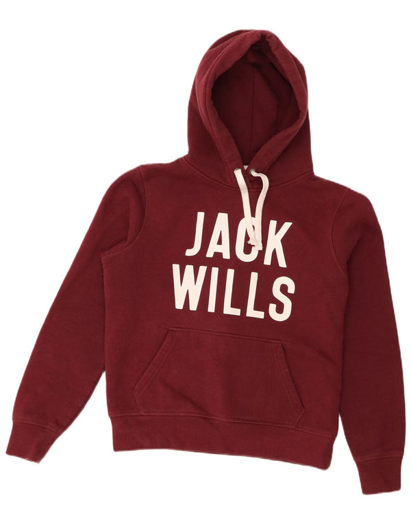 Jack Wills Womens Graphic Oversized Hoodie Jumper UK 10 Small Burgundy