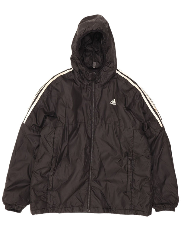 Adidas Mens Hooded Padded Jacket UK 42 XL Black Polyester
