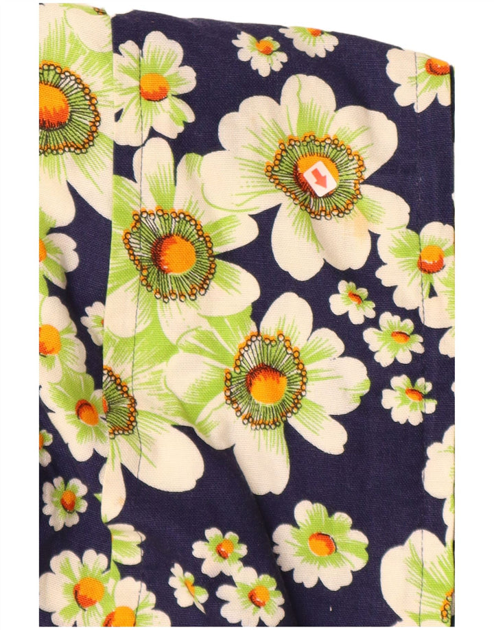 VINTAGE Womens Short Sleeves Shirt Dress UK 12 Medium Navy Blue Floral